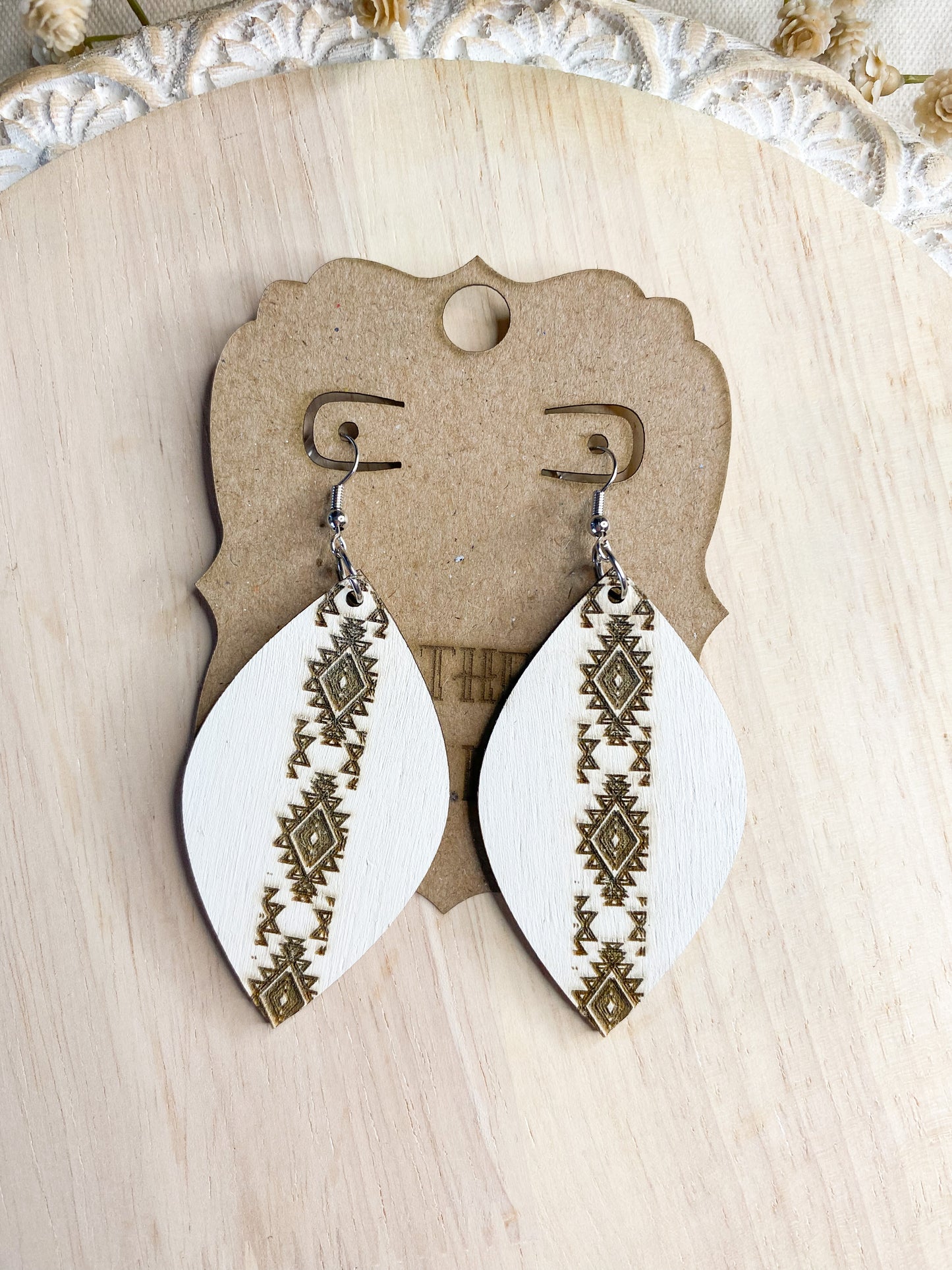 Wooden White teardrop Aztec