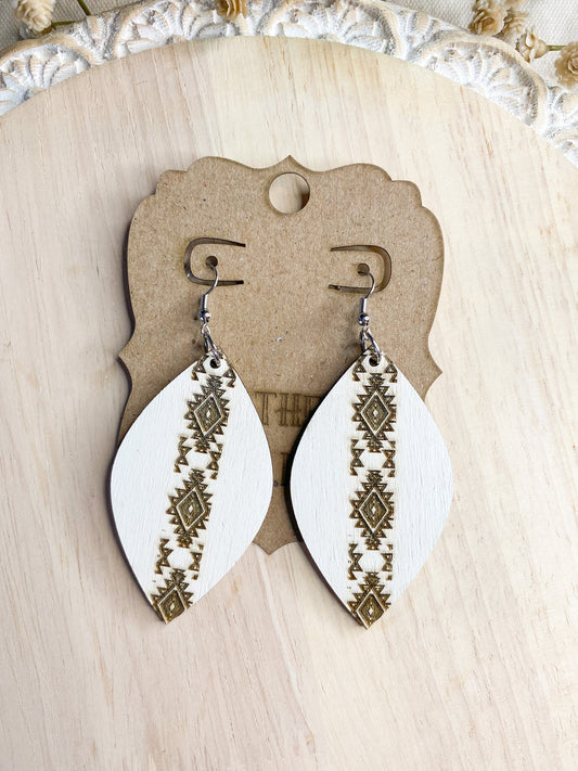 Wooden White teardrop Aztec